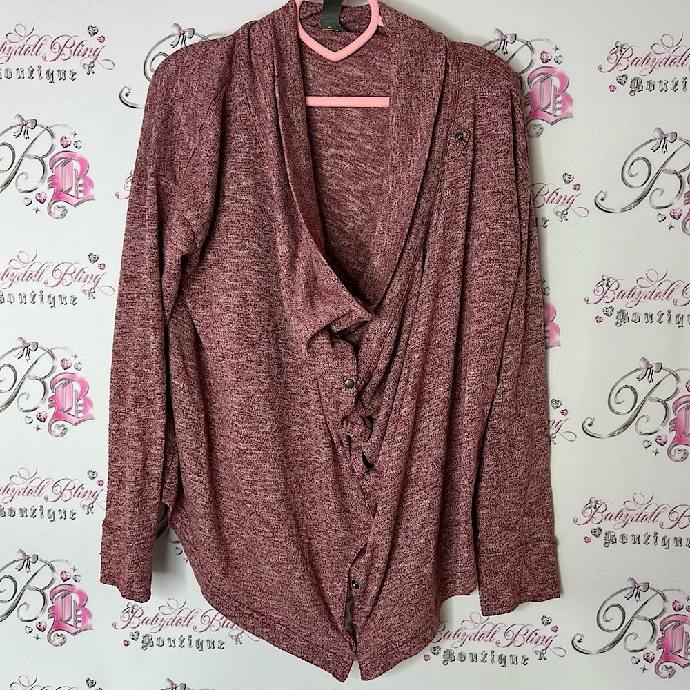 Eddie Bauer Red Cardigan Sweater Soft Knit Open Front red white